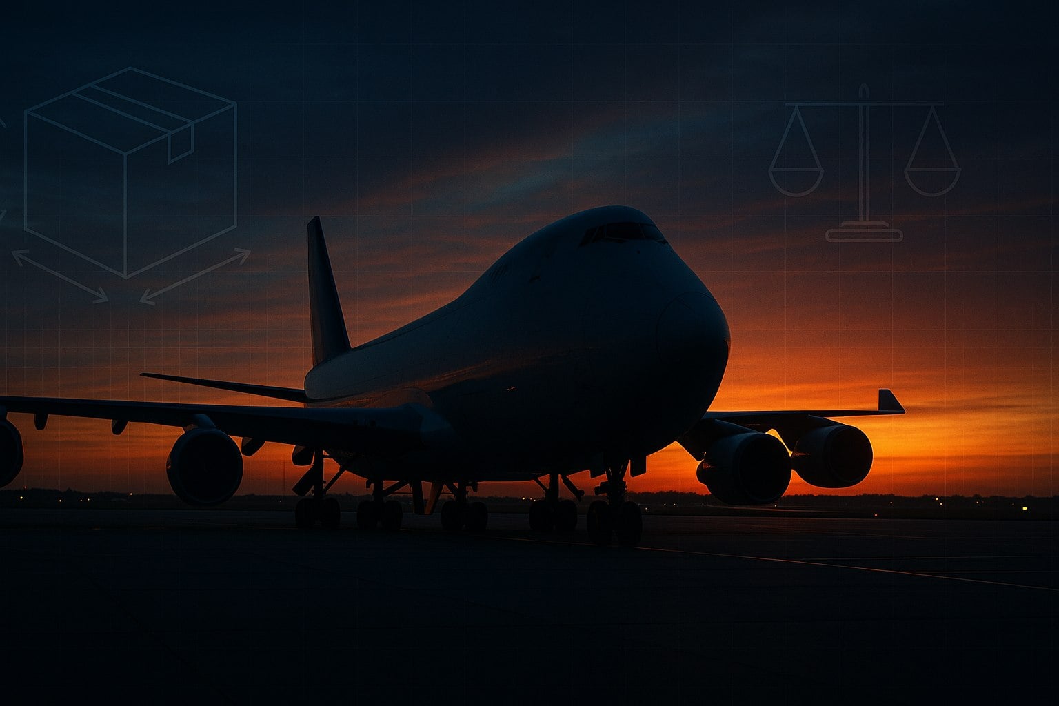 Chargeable weight calculation comparing actual weight and volumetric weight for an air freight shipment